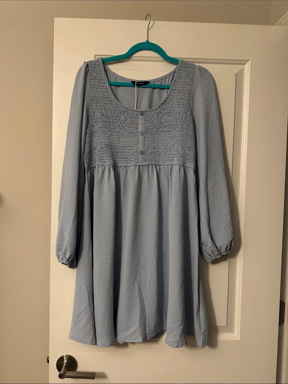 Light Blue Smocked Babydoll Tunic Dress